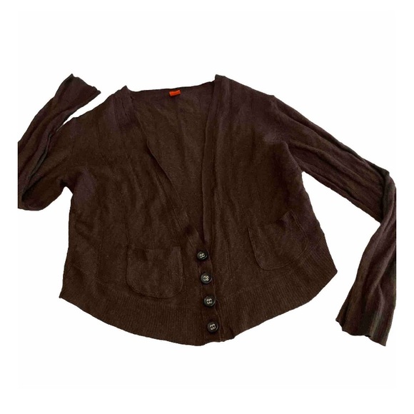 BOSS Hugo Boss Women S Crop Slim Maroon Cardigan V Neck Pockets Buttons - Picture 3 of 8